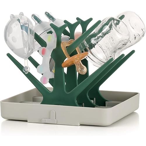 haakaa Baby Bottle Drying Rack, Space Saving Bottle Drying Tree for Bottles/Pump Parts/Pacifiers and Other Baby Essentials, Easy-Store Dryer Rack Great for Home & Travel, BPA Free (Forest Green)