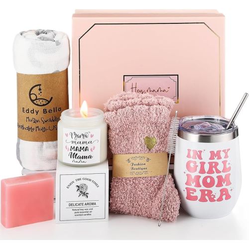 8 Sets New Mom Gifts Pregnancy After Birth Inspire Self Care 12 oz Tumbler First Time Gift Set for Expecting Mom(Pink)