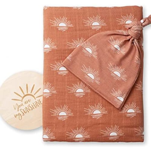 Miaoberry 100% Organic Cotton Baby Muslin Swaddle Blanket Set| Rust Boho Sunrays Sunset| Gender Neutral for Boys Girls|Hospital Newborn Receiving Blanket |Newborn Unisex