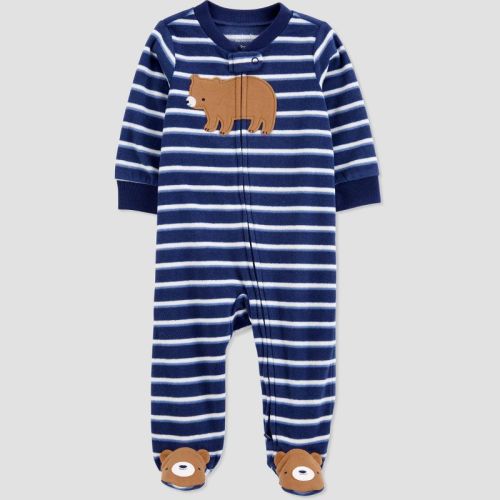 Carter's Just One You® Baby Striped Bear Fleece Sleep N' Play - Blue 3m