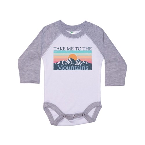 Take Me To The Mountains Onesie®, Mountain Onesie®, Vacation Bodysuit, Cute Baby Outfit, Super Soft, Sublimated Design, Mountain Bodysuit