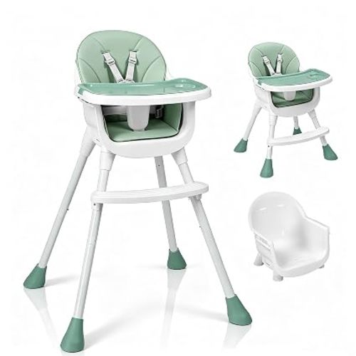 Ktaxon 3-in-1 Baby High Chair, Portable Adjustable Height Highchair with Removable Dual-Layer Tray, 5-Point Safety Harness and Footrest for Toddlers & Babies, Grey
