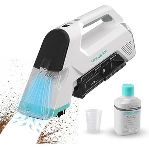 HAUSHOF Handheld Carpet Cleaner, 12V Cordless Portable Carpet Cleaner, 6.5KPa Spot Cleaner with 2 Water Tanks, Type-C Charge, Spot & Stain Cleaner, Handheld Upholstery Cleaner for Stairs, Car