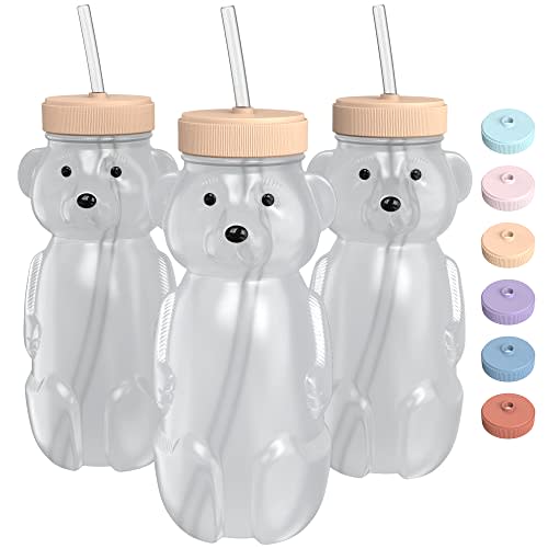Honey Bear Straw Cup for Babies 3 pack; 8oz straw bear cup with improved safety lid design; honeybear baby cup straw; honey bear cup and honey bear bottle.Straw learning therapy cup(Creamsicle- PEACH)