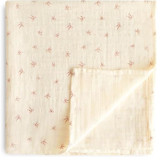 mushie Muslin Baby Swaddle Blanket | 100% Organic Cotton (Bows)