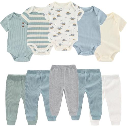 Baby Bodysuit and Pant Set 10 Pack Cotton Summer Newborn Baby Boy Girl Clothes Outfits