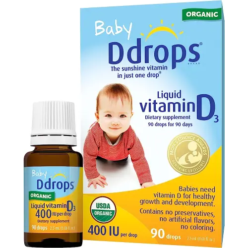 Ddrops Organic Baby 400 IU 90 Drops - Daily Vitamin D Liquid for Infants. Supports Teeth & Bone Health. No Preservatives, No Sugar, Non-GMO, Allergy-Friendly