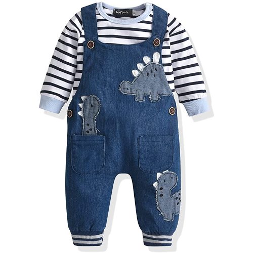 Cute Baby Boy Clothes Suit Toddler Boys' Striped long Sleeve T-Shirt+Denim Overalls Jumpsuit Pants Outfits Sets
