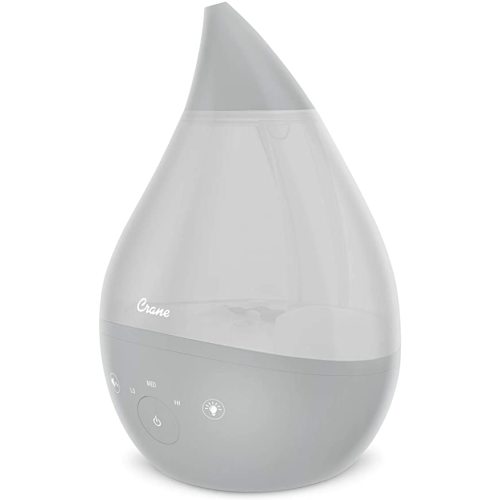 Crane 4-in-1 Drop 2.0 Ultrasonic Cool Mist Humidifier with Sound Machine, Night Light, Aroma Tray, 1 Gallon Top Fill, Grey 1 Gallon