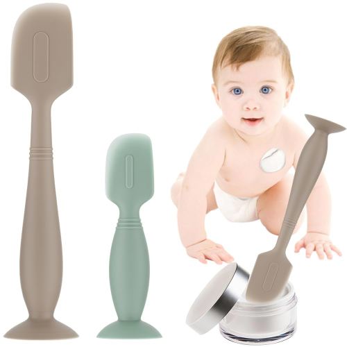 2pcs Baby Diaper Cream Spatula, Silicone Diaper Cream Applicator,Butt Paste Spatula Diaper Cream Brush for Newborn Baby Essentials, Large Sizex1 Small Sizex1(Khaki/Green)