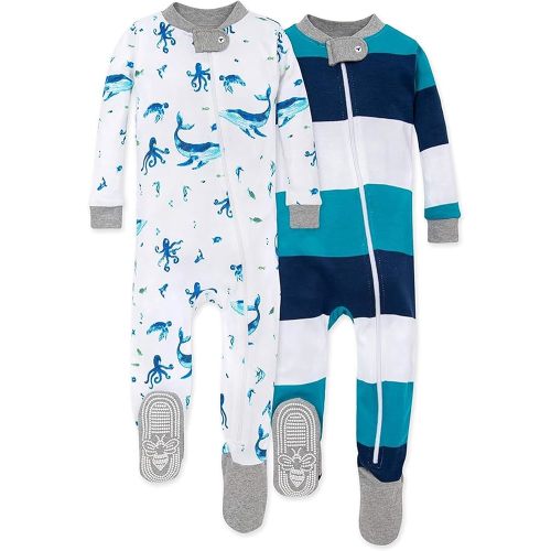 Burt's Bees Baby Boys' Pajamas, Zip-Front Non-Slip Footed Sleeper, Organic Cotton