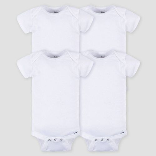 Gerber Baby 4pk Short Sleeve Onesies - White 6-9M: Cotton Ribbed Bodysuits