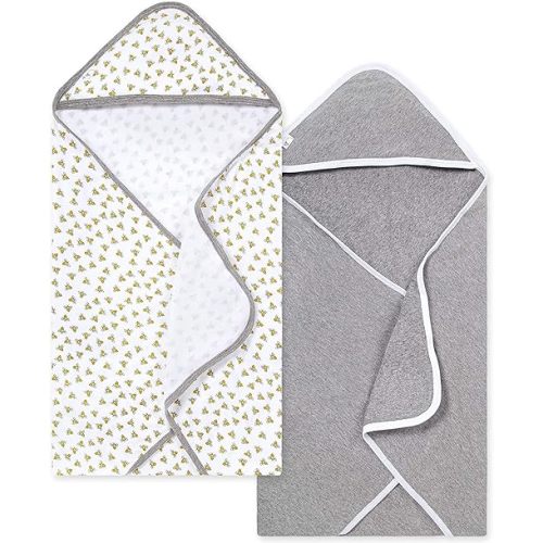 Burts Bees Baby Infant Hooded Towels Honey Bee Organic Cotton, Unisex Bath Essentials and Newborn Necessities, Soft Nursery Towel with Hood Set, 2-Pack Size 29 x 29 Inch