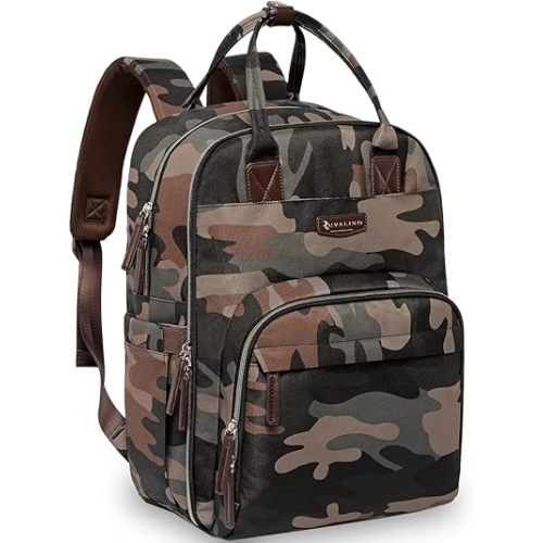 RUVALINO Diaper Bag Backpack, Multifunction Travel Back Pack Maternity Baby Changing Bags, Large Capacity, Waterproof and Stylish, Green Camo