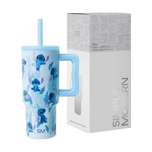 Simple Modern Disney Kids 24 oz Tumbler with Handle and Silicone Straw Lid | Spill Proof and Leak Resistant | Stainless Steel Bottle | Gift for Kids Boys Girls | Trek Collection | Tropical Stitch