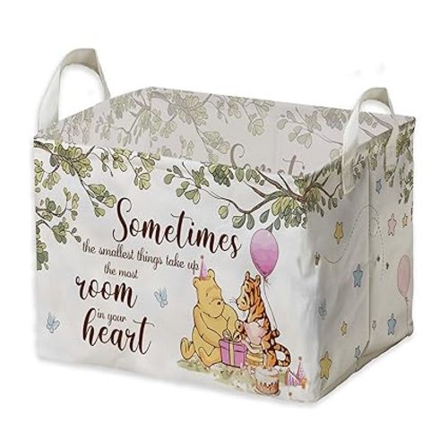 Winnie Nursery Decor, the Pooh Baby Stuff, Winnie Storage Nursery Basket, Large squarecanvas Laundry Hamper With A Waterproof PECoating, Foldable, Toys Bin, Baby Nursery HamperDecor, Star