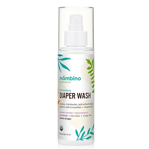 Organic Diaper Area Wash - Cruelty-Free Baby Spray for Sensitive Skin, Hypoallergenic Diaper Rash Spray, Gentle No Rinse Cleansing Water for Cloth Wipes - 5floz by Mambino Organics