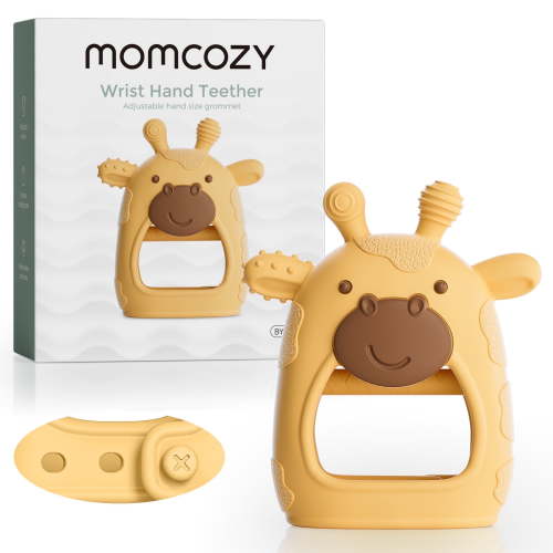 Momcozy Silicone Baby Teether Giraffe Yellow, Teething Relief Toys for Infant 0-12 Months, 1 Count