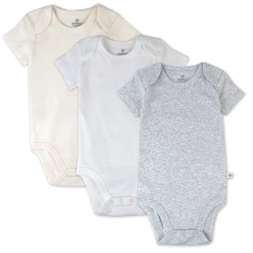 HonestBaby unisex-baby 3-pack Short Sleeve Bodysuits One-piece 100% Organic Cotton for Infant Baby Boys, Girls, Unisex