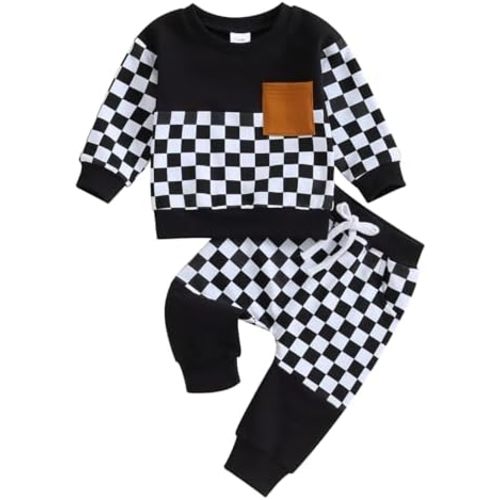 Newborn Baby Boy Clothes Pants Outfits Toddler Plaid Long Sleeve Pullover Bodysuit Set Soft 2024 Fall Winter Outfit