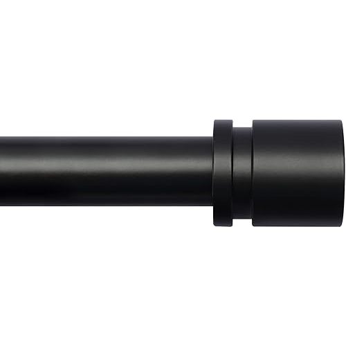 Curtain Rods for Windows 16 to 88 Inches Adjustable Length 1 Inch Diameter Window Curtain Rod with Aluminium Finials, Black