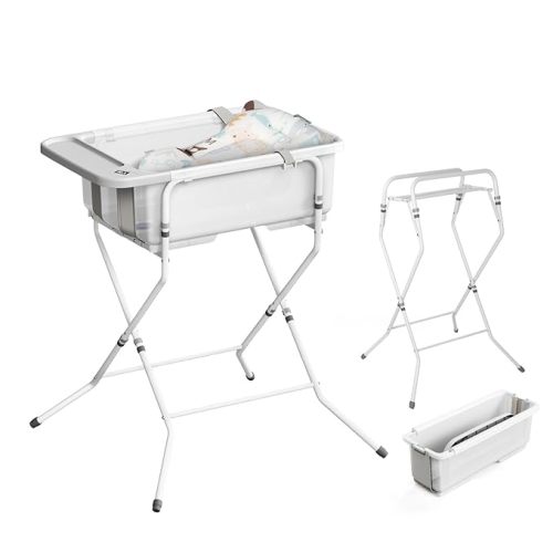Collapsible Baby Bathtub with Stand - Large Capacity Baby Bath Tub with Thermometer & Soft Cushion | Portable Travel Newborn Infant Bathtub | Foldable Toddler Bathtub for Baby 0 to 36 Months