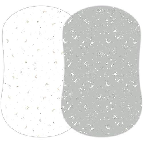 Baby Bassinet Sheets for Boy, Girl (Galaxy, Moon and Stars) 2-Pack - Fitted Bedside Bassinet Sheets - Buttery Soft Cotton Blend for Standard Mattress Pad - Compatible with Halo BassiNest
