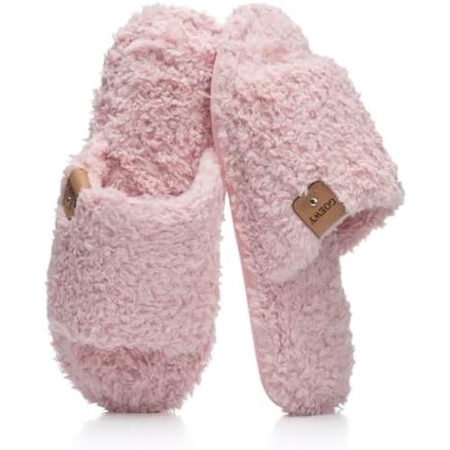 Fuzzy Open Toe Slippers for Women Indoor Cozy Memory Foam Slip On House Slides Shoes Gifts for Womens Her Mom