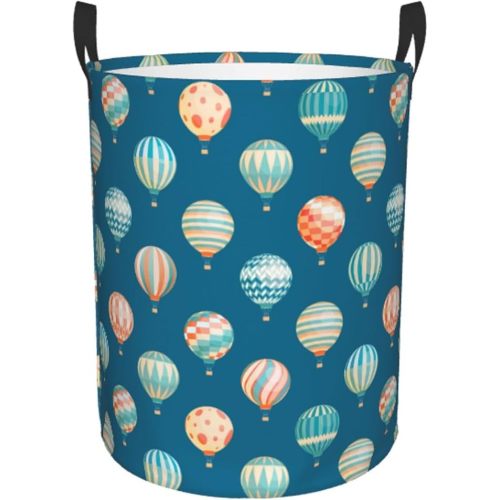 Watercolor Hot Air Balloon Round Laundry Hamper Storage Basket Toys Clothes Organizer Bin For Home Bathroom Bedroom Dorm Nursery, 38l