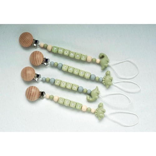 Custom Baby Name Personalized Green Dinosaur Pacifier Clip/ Newborn Pacifier Clip/ Baby Shower Gift/ Pacifier Holder/ Baby Paci Clip