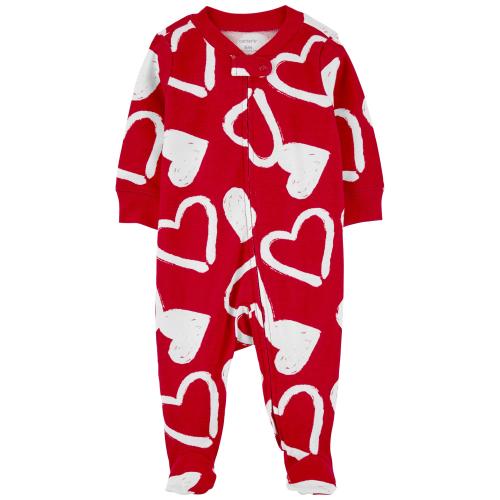 Baby Valentine's Day 2-Way Zip Cotton Sleep & Play Pajamas - Style,Red