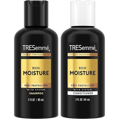 TRESemmé Travel Essentials, Rich Moisture Shampoo and Conditioner Set, Hydrating Hair Detangler with Hyaluronic Acid, 3 Oz Ea