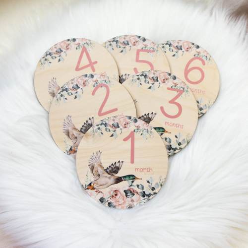 Girl Duck Milestone Cards, Baby Milestone Marker, Wood Milestone Card, Baby Milestones, Baby Photo Prop, Mallard Duck Hunter Nursery B33