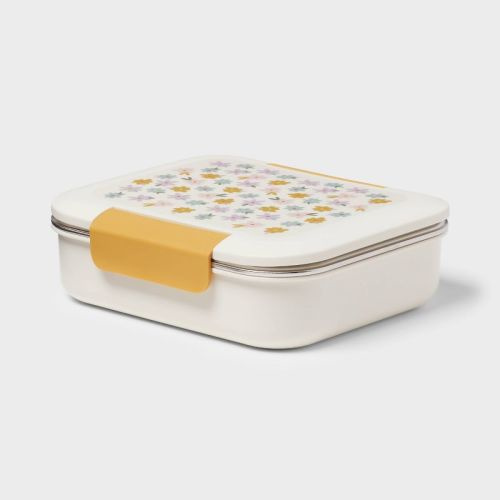 Kids' Flowers Bento Box Cream - Pillowfort™: Leakproof Bpa-free Lunchbox For Kids, Plastic & Stainless Steel