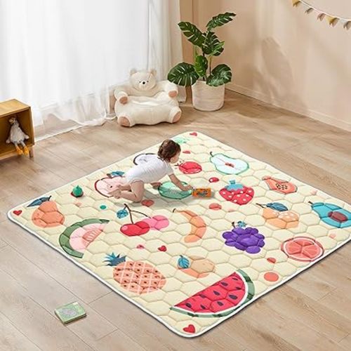 Miereirl Baby Play Mat 50x50 inch Play Mat for Playpen Thicken Soft Baby Crawling Mats for Floor Extra Large Non-Slip Baby Crawling Mat for Babies Toddlers Tummy Time Indoor&Outdoor Yellow Plant