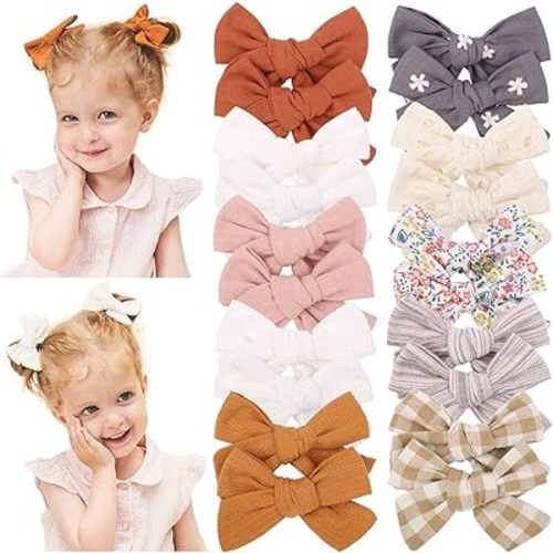 doboi 20PCS 3.6 Inches Baby Girls Linen Hair Bows Clips 10 Colors Fully Lined Hair Barrettes Accessories for Babies Infant Toddlers Kids in Pairs