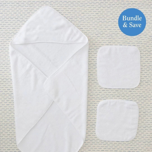 Weezie Towels Baby Bath Bundle | White on White