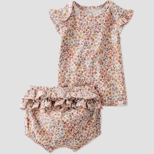 little Planet By Carter's Baby 2pc Floral Top and Bottom Set - Pink/Brown 3M