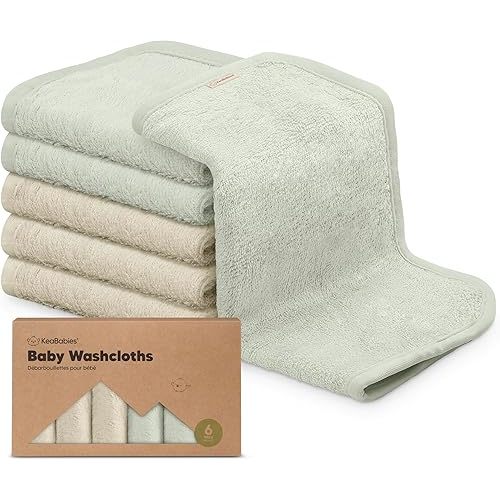 6-Pack Organic Baby Washcloths - Soft Viscose from Bamboo Washcloth, Baby Wash Cloths for Newborn, Kids, Bath Baby Towels, Face Towel, Face Cloths for Washing Face (Stone/Dove)