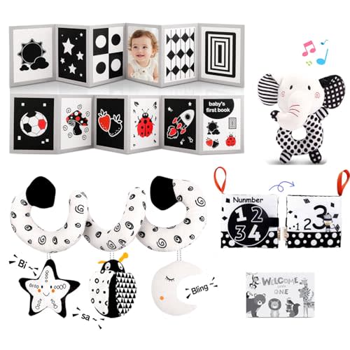 Flyxingxia High Contrast Baby Toys for Newborn, Black and White Baby Sensory Toys for 0-6-12 Months Brain Development, Montessori Infant Toys for Baby Boy Girl Shower Gifts