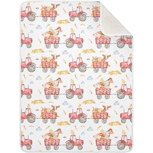 Ollabaky Animals Red Tractor Baby Blanket for Boys Girls Cotton Throw Blanket Swaddle Blanket for Crib Stroller Nursery Receiving Blanket Infant Toddler Unisex 30"x40"