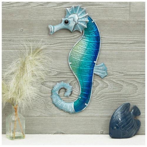 Blue Seahorse Metal Wall Decor
