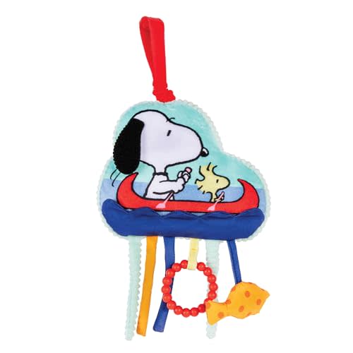 KIDS PREFERRED Peanuts Charlie Brown Snoopy and Woodstock Baby Pulldown Sensory Toy for Kids & Toddlers with Teether Rattle & Stroller Car Seat Loop