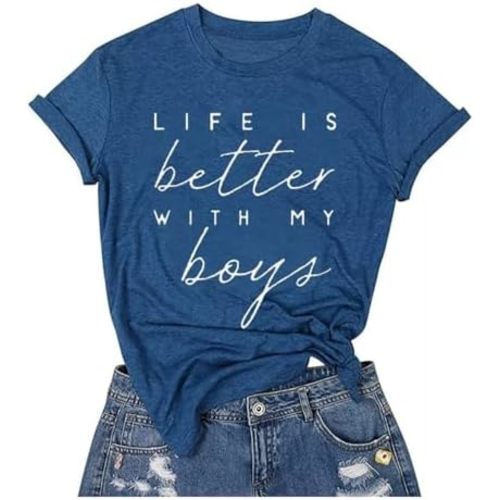 Boy Mom Tee Shirt for Women Short Sleeve Letter Printed Graphic Mom Gifts Tee Shirts