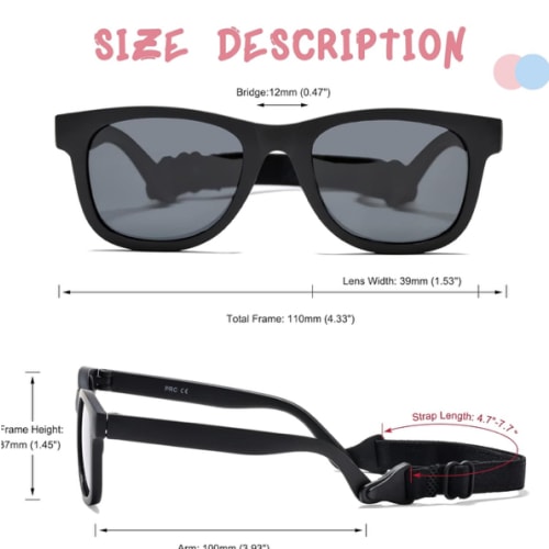 COASION Bendable Flexible Polarized Newborn Baby Sunglasses with Strap for Infant Boys Girls Age 0-12 Months CA8042