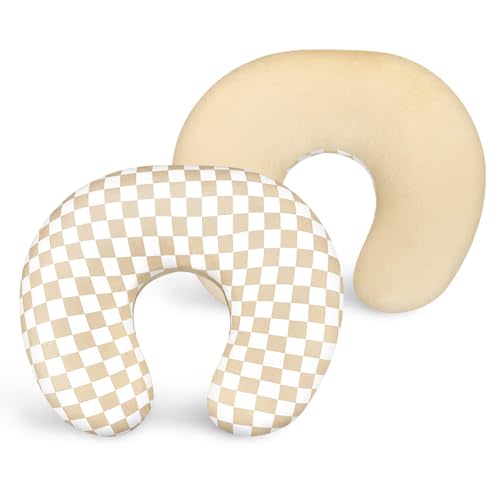DILIMI Nursing Pillow Cover, Soft Stretchy Nursing Cover for Breastfeeding Pillow, 1 Pack Reversible Removable Slipover for Baby Boy and Girls, Brown Checkered