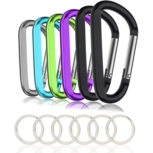 6PCS Black Carabiner Caribeaner Clip,3" Large Aluminum D Ring Shape Carabeaner with 6PCS Keyring Keychain Hook…