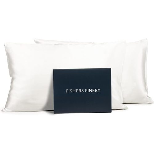 Fishers Finery 25mm 100% Pure Mulberry Silk Pillowcase Set, Good Housekeeping Winner (White, King 2 Pack)