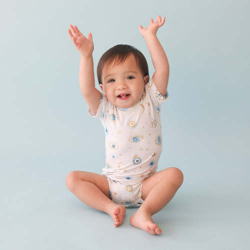 Evil Eye Yellow Short Sleeve Baby Bodysuit | Ethereal Fiona