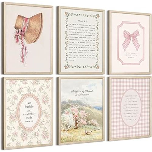 Christian Nursery Wall Art Bible Verse Canvas Wall Decor Pink Vintage Girls Nursery Poster Scripture Floral Bow Print Coquette Room Decor Pictures Jesus Artwork for Bedroom 8x10x6 Inch Wood Framed